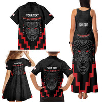 Personalised Toitu Te Tiriti Mana Maori Motuhake Family Matching Tank Maxi Dress and Hawaiian Shirt Aotearoa Haka Face Mix Poutama Art LT14 - Polynesian Pride