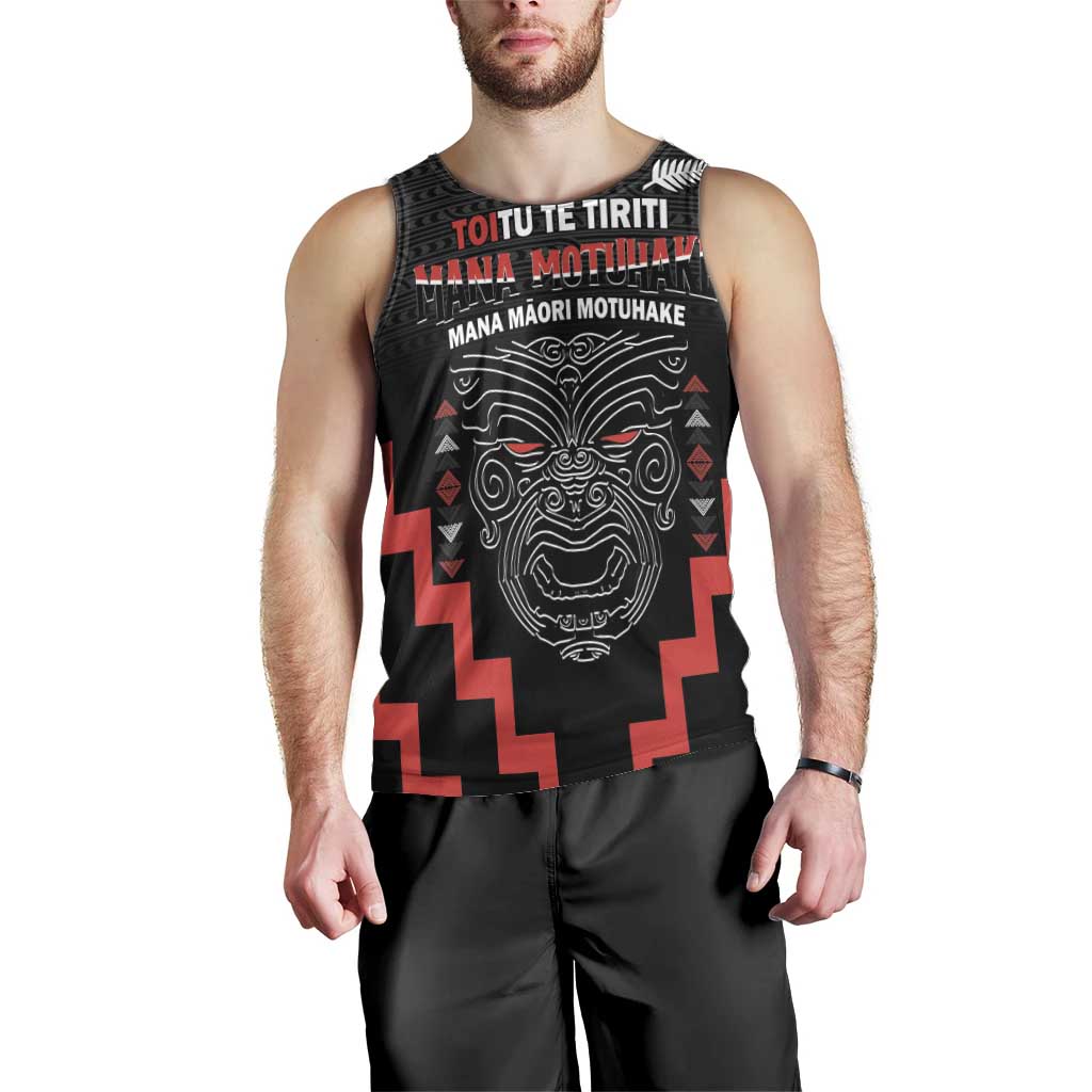 Personalised Toitu Te Tiriti Mana Maori Motuhake Men Tank Top Aotearoa Haka Face Mix Poutama Art