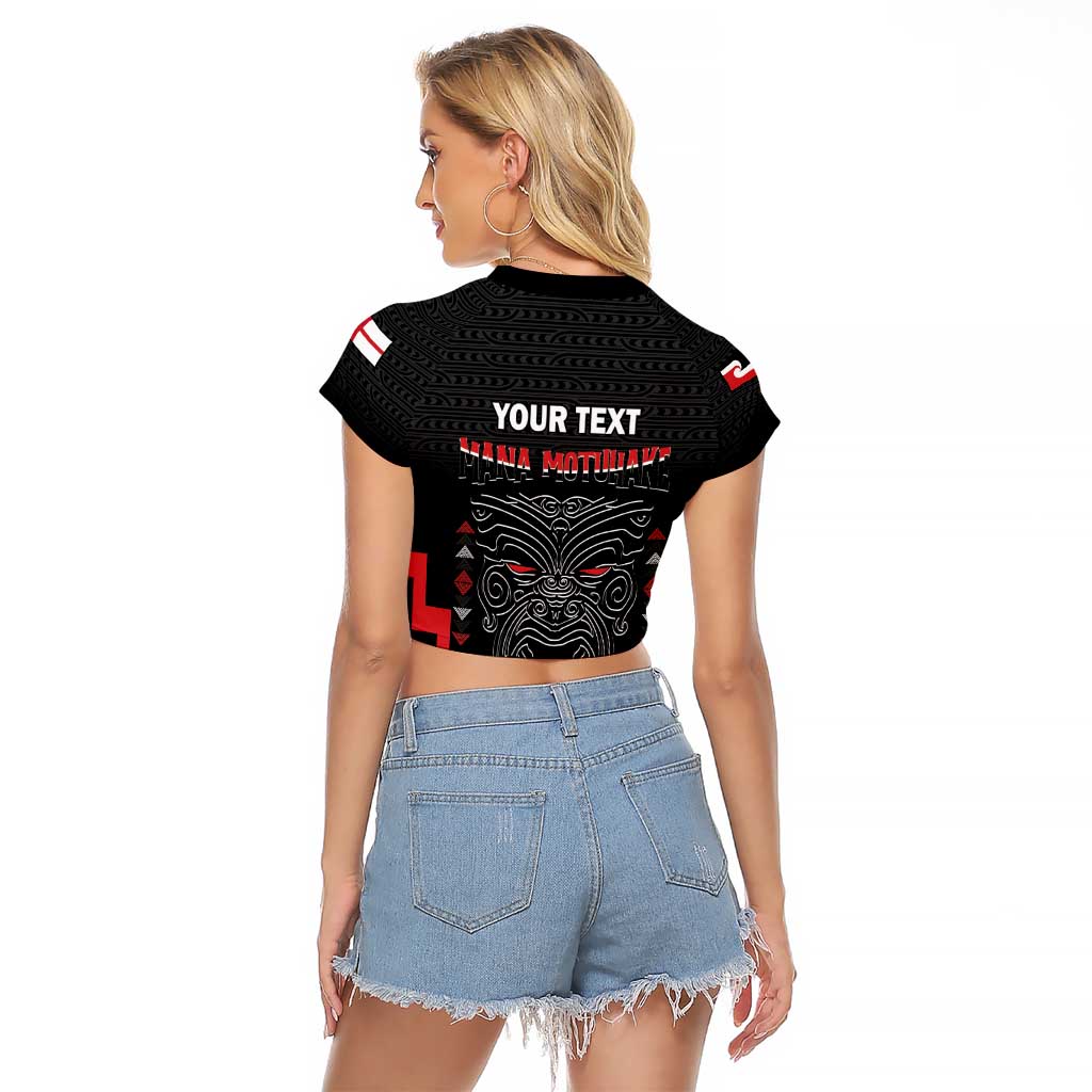 Personalised Toitu Te Tiriti Mana Maori Motuhake Raglan Cropped T Shirt Aotearoa Haka Face Mix Poutama Art LT14 - Polynesian Pride