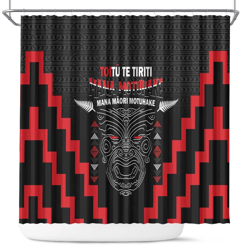 Personalised Toitu Te Tiriti Mana Maori Motuhake Shower Curtain Aotearoa Haka Face Mix Poutama Art