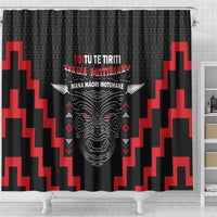 Personalised Toitu Te Tiriti Mana Maori Motuhake Shower Curtain Aotearoa Haka Face Mix Poutama Art LT14 - Polynesian Pride