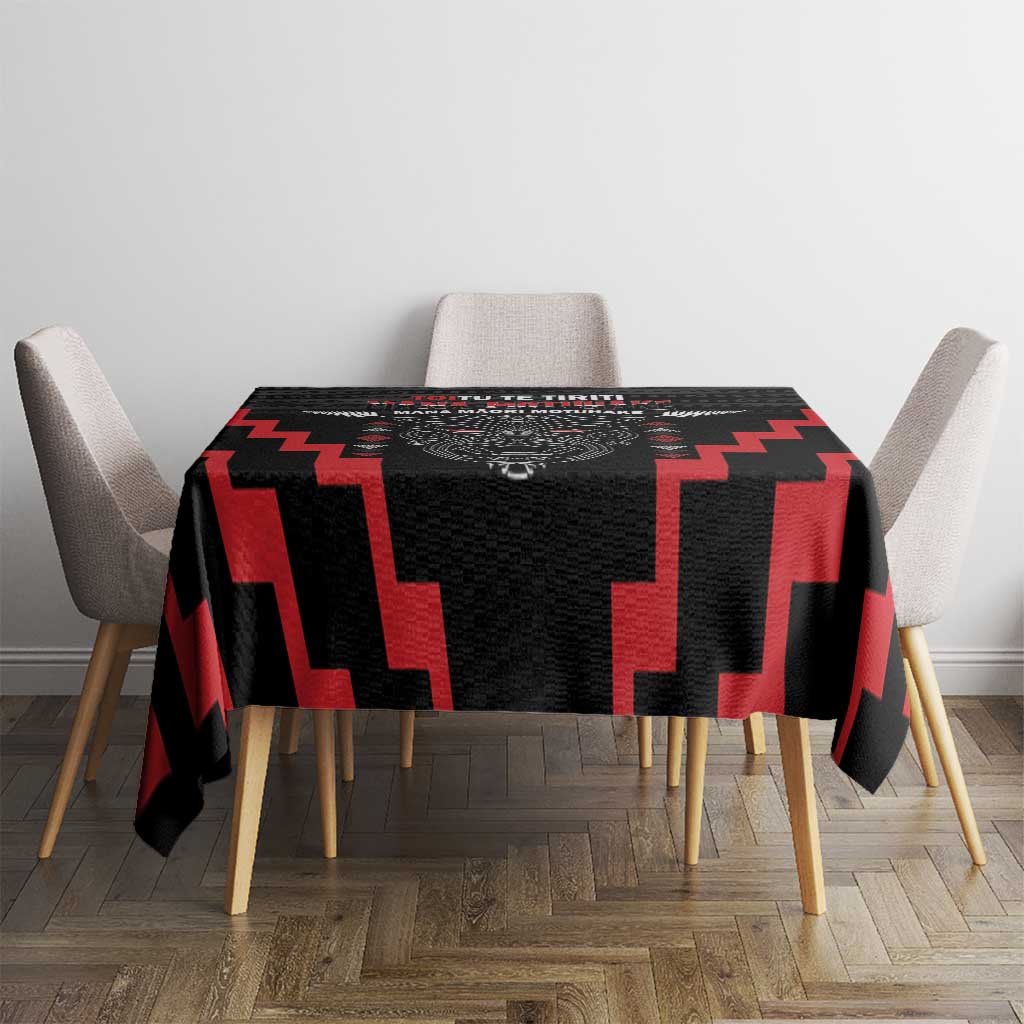 Personalised Toitu Te Tiriti Mana Maori Motuhake Tablecloth Aotearoa Haka Face Mix Poutama Art LT14 - Polynesian Pride