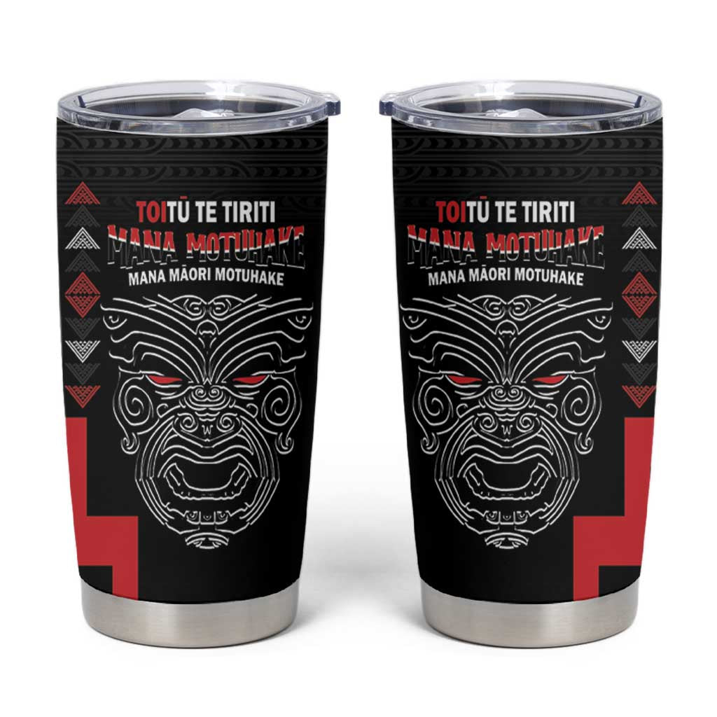 Toitu Te Tiriti Mana Maori Motuhake Tumbler Cup Aotearoa Haka Face Mix Poutama Art