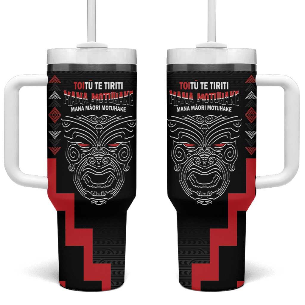 Toitu Te Tiriti Mana Maori Motuhake Tumbler With Handle Aotearoa Haka Face Mix Poutama Art
