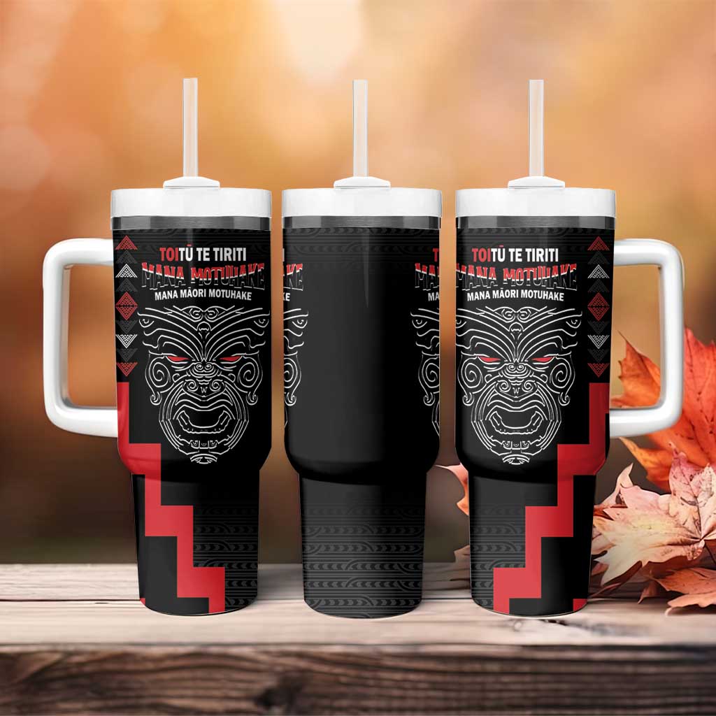 Toitu Te Tiriti Mana Maori Motuhake Tumbler With Handle Aotearoa Haka Face Mix Poutama Art LT14 - Polynesian Pride