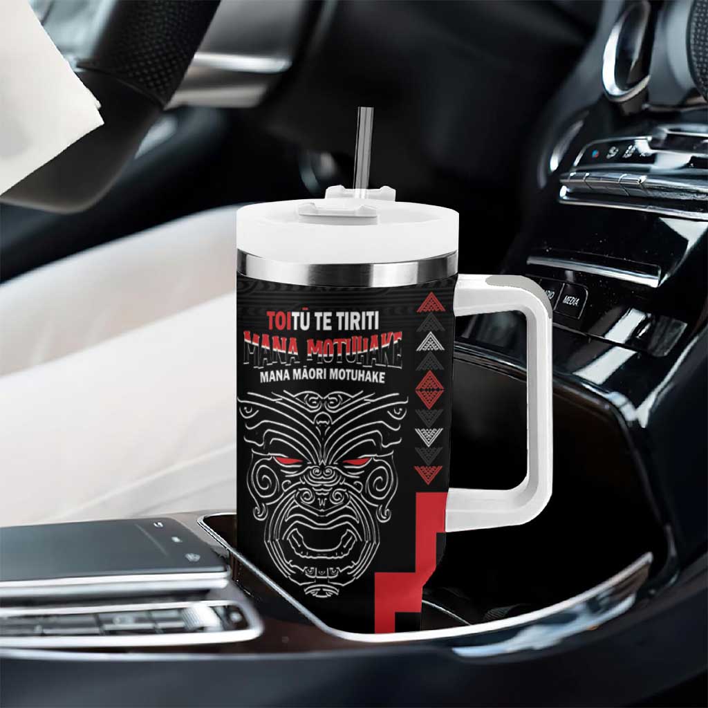 Toitu Te Tiriti Mana Maori Motuhake Tumbler With Handle Aotearoa Haka Face Mix Poutama Art LT14 - Polynesian Pride