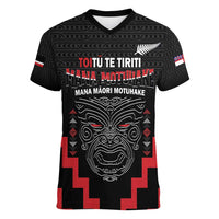 Personalised Toitu Te Tiriti Mana Maori Motuhake Women V-Neck T-Shirt Aotearoa Haka Face Mix Poutama Art LT14 Female Black - Polynesian Pride