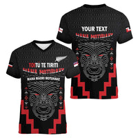 Personalised Toitu Te Tiriti Mana Maori Motuhake Women V-Neck T-Shirt Aotearoa Haka Face Mix Poutama Art LT14 - Polynesian Pride