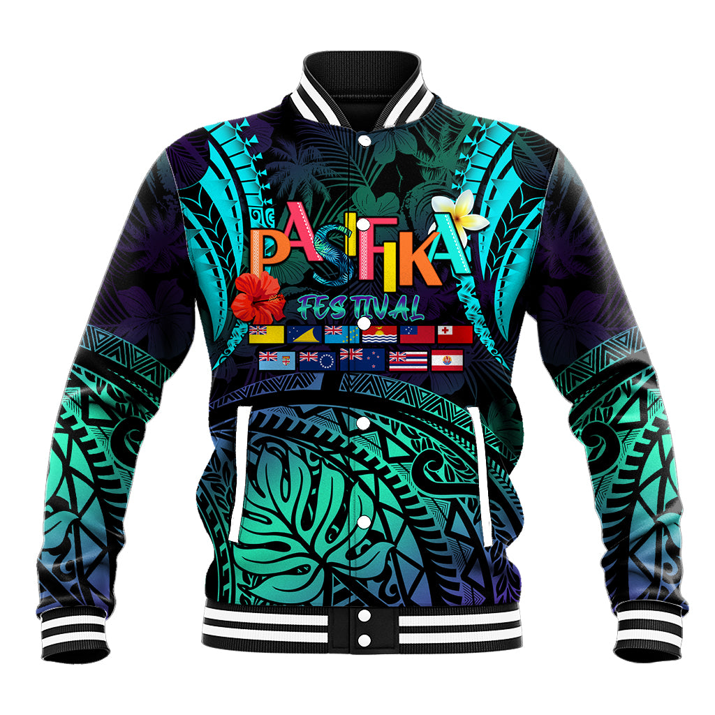 Personalised Pasifika Festival Auckland Baseball Jacket 2024 Pacific Islands Polynesian Pattern LT14 Unisex Purple - Polynesian Pride