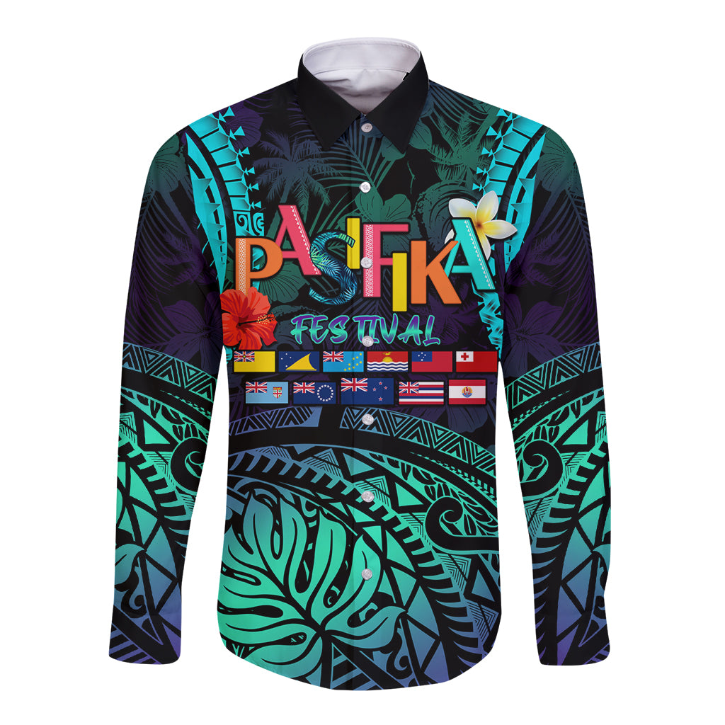Personalised Pasifika Festival Auckland Long Sleeve Button Shirt 2024 Pacific Islands Polynesian Pattern LT14 Unisex Purple - Polynesian Pride