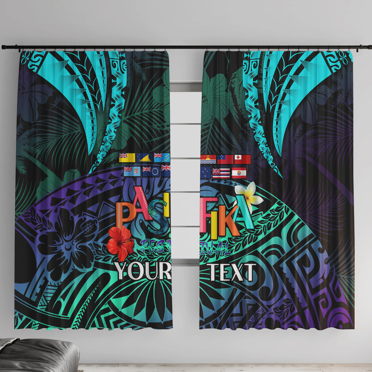 Personalised Pasifika Festival Auckland Window Curtain 2024 Pacific Islands Polynesian Pattern LT14 With Hooks Purple - Polynesian Pride