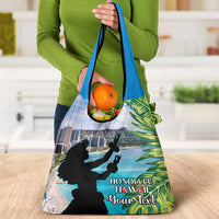 Personalised Honolulu Aloha Hawaii Grocery Bag Tropical Leaves With Hula Girl