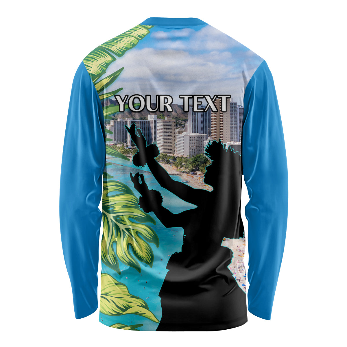 Personalised Honolulu Aloha Hawaii Long Sleeve Shirt Tropical Leaves With Hula Girl LT14 - Polynesian Pride