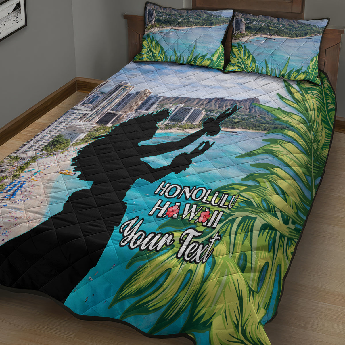 Personalised Honolulu Aloha Hawaii Quilt Bed Set Tropical Leaves With Hula Girl LT14 - Polynesian Pride