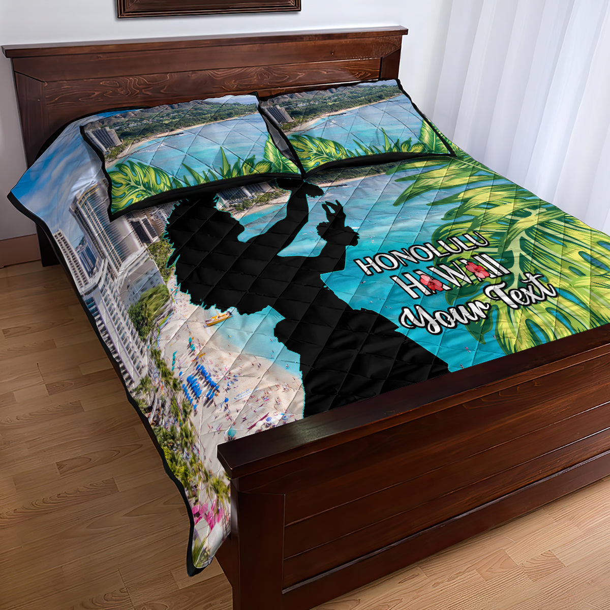 Personalised Honolulu Aloha Hawaii Quilt Bed Set Tropical Leaves With Hula Girl LT14 - Polynesian Pride