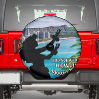Personalised Honolulu Aloha Hawaii Spare Tire Cover Tropical Leaves With Hula Girl LT14 - Polynesian Pride