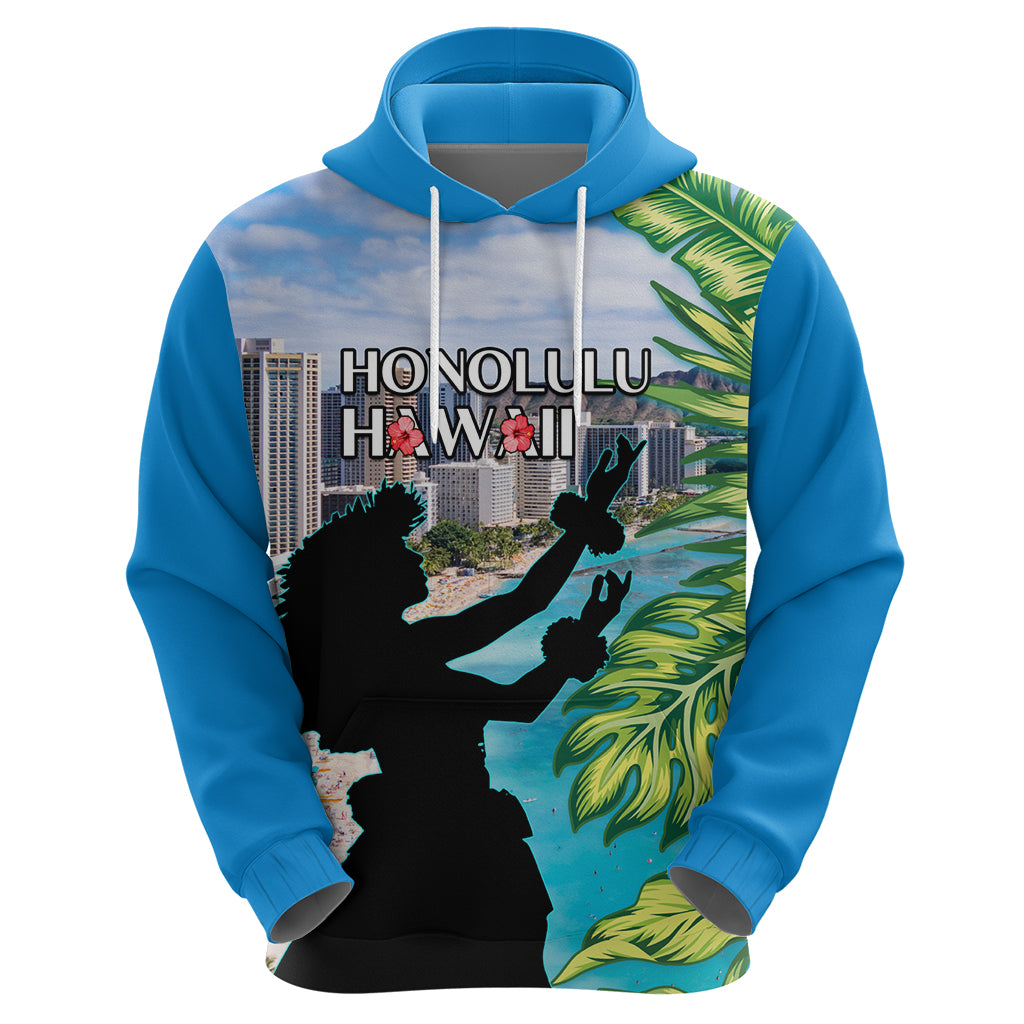 Personalised Honolulu Aloha Hawaii Zip Hoodie Tropical Leaves With Hula Girl LT14 - Polynesian Pride