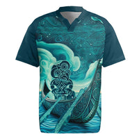 Personalised New Zealand Waitangi Day Rugby Jersey Hei Tiki With Maori Waka - Whakarare Pattern LT14 Dark Cyan - Polynesian Pride