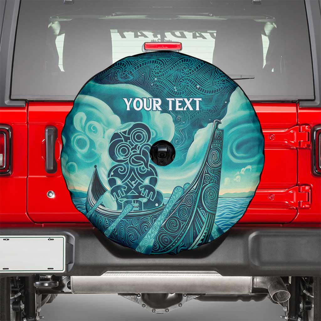 Personalised New Zealand Waitangi Day Spare Tire Cover Hei Tiki With Maori Waka - Whakarare Pattern