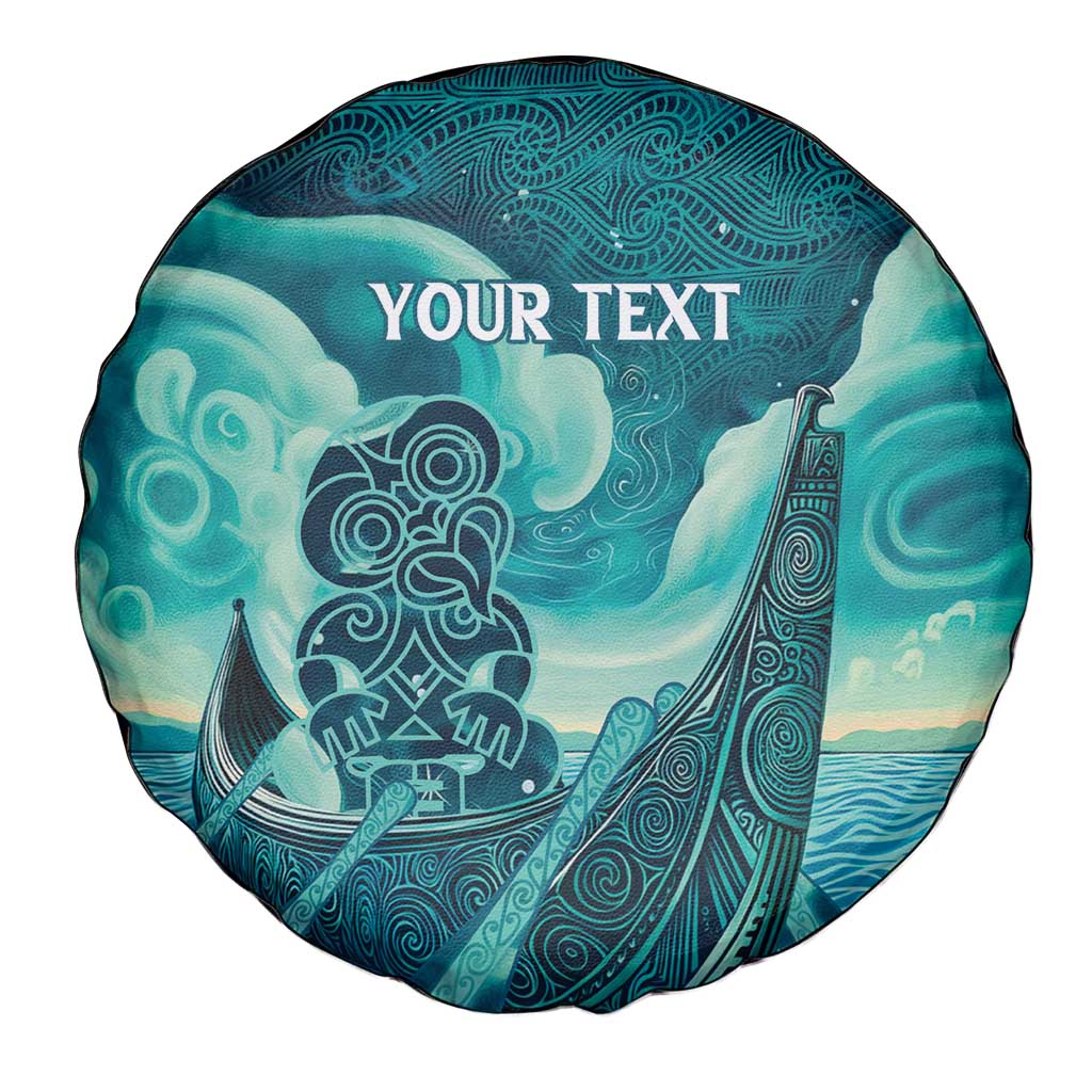 Personalised New Zealand Waitangi Day Spare Tire Cover Hei Tiki With Maori Waka - Whakarare Pattern