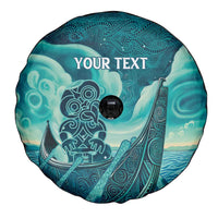 Personalised New Zealand Waitangi Day Spare Tire Cover Hei Tiki With Maori Waka - Whakarare Pattern