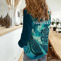 Personalised New Zealand Waitangi Day Women Casual Shirt Hei Tiki With Maori Waka - Whakarare Pattern
