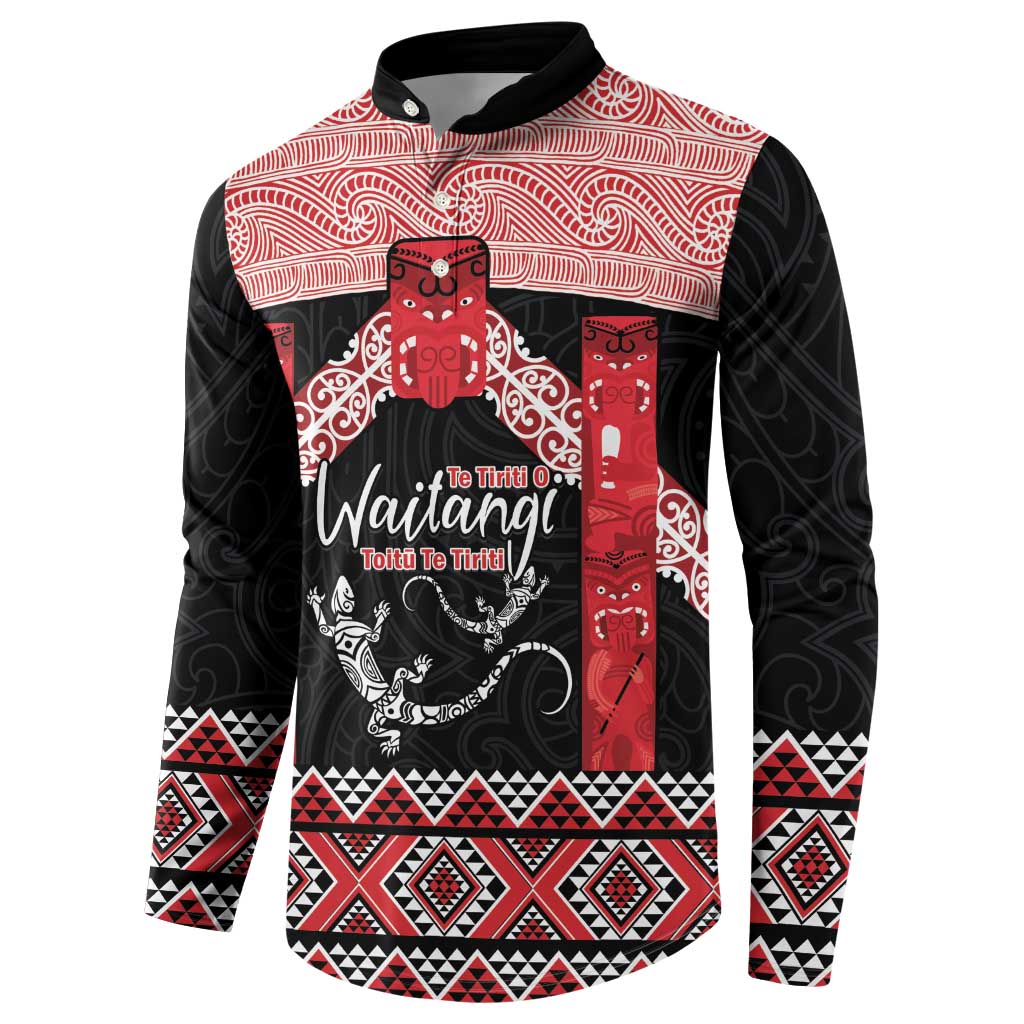 Toitu Te Tiriti O Waitangi Button Sweatshirt Maori Wharenui With Taniko Motifs