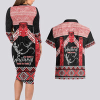 Toitu Te Tiriti O Waitangi Couples Matching Long Sleeve Bodycon Dress and Hawaiian Shirt Maori Wharenui With Taniko Motifs LT14 - Polynesian Pride