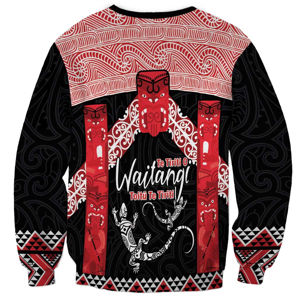 Toitu Te Tiriti O Waitangi Sweatshirt Maori Wharenui With Taniko Motifs