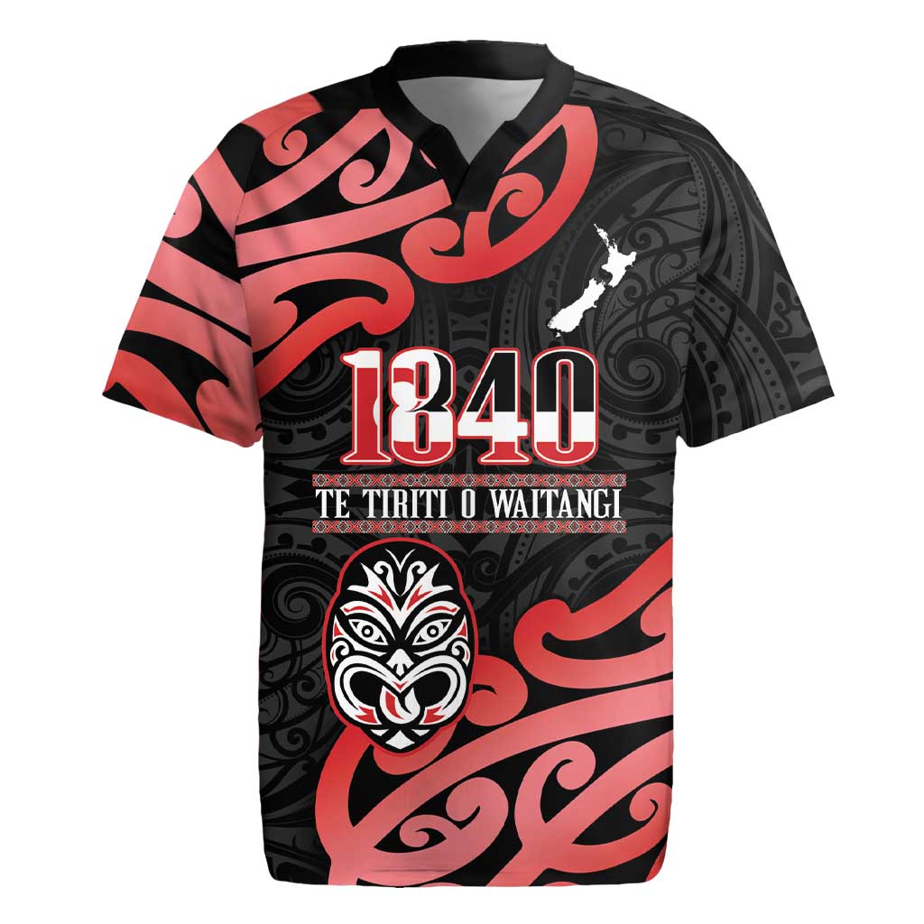 New Zealand 1840 Waitangi Day Rugby Jersey Aotearoa Haka Mask - Red Version LT14 Red - Polynesian Pride