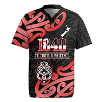 New Zealand 1840 Waitangi Day Rugby Jersey Aotearoa Haka Mask - Red Version LT14 Red - Polynesian Pride