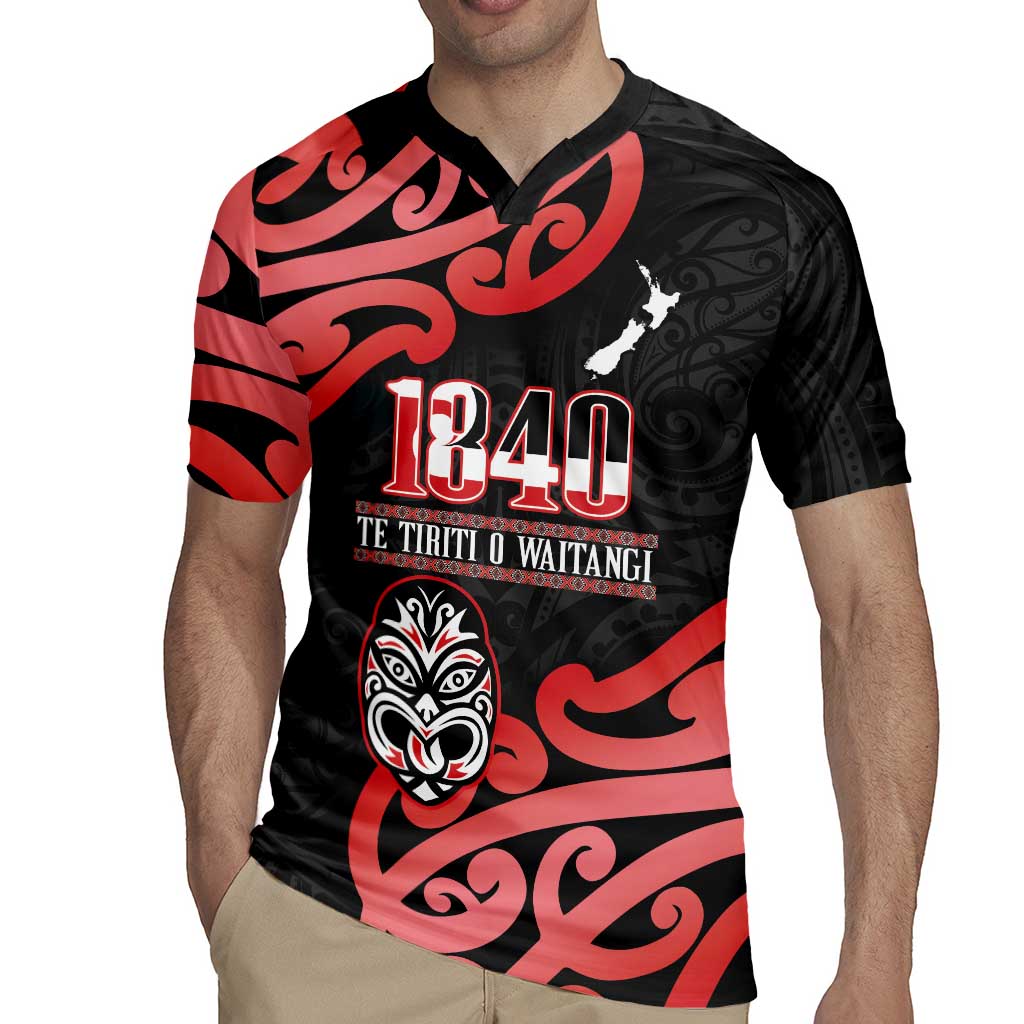 New Zealand 1840 Waitangi Day Rugby Jersey Aotearoa Haka Mask - Red Version LT14 - Polynesian Pride
