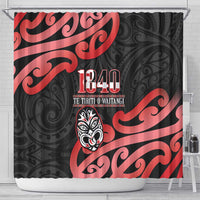 New Zealand 1840 Waitangi Day Shower Curtain Aotearoa Haka Mask - Red Version
