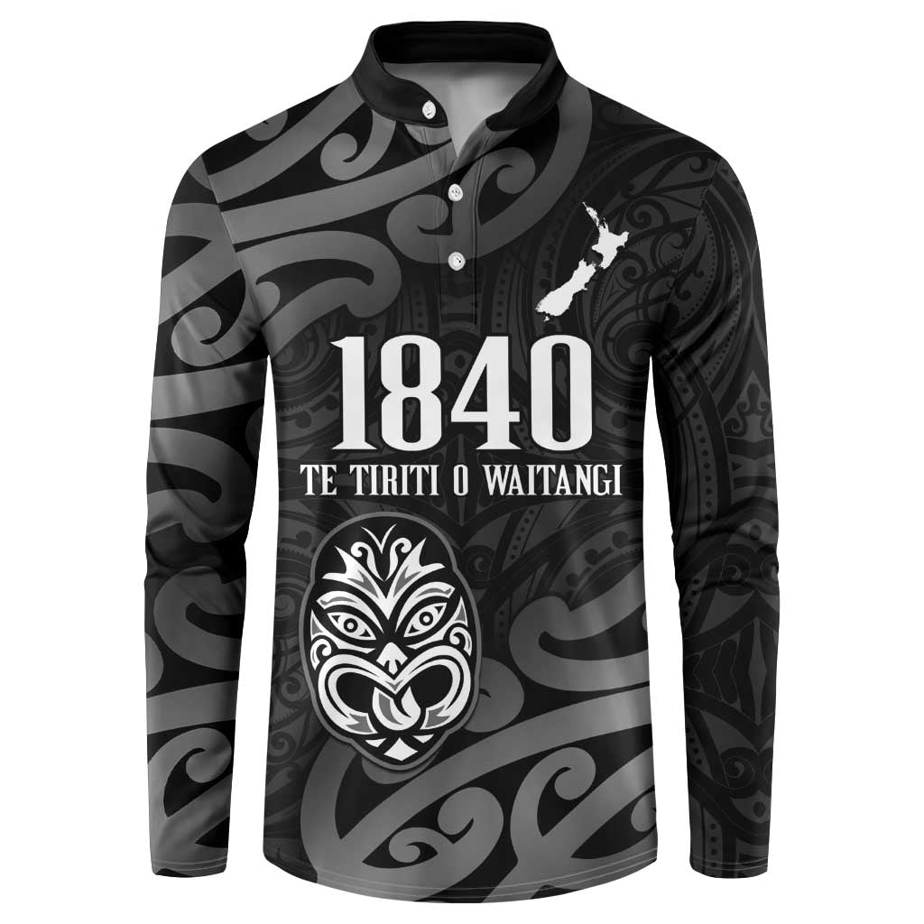 New Zealand 1840 Waitangi Day Button Sweatshirt Aotearoa Haka Mask - Black Version