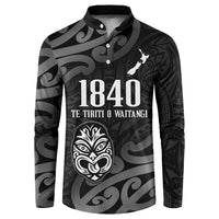 New Zealand 1840 Waitangi Day Button Sweatshirt Aotearoa Haka Mask - Black Version