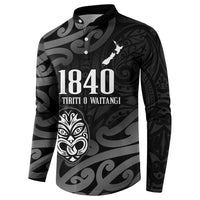 New Zealand 1840 Waitangi Day Button Sweatshirt Aotearoa Haka Mask - Black Version