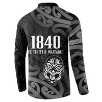 New Zealand 1840 Waitangi Day Button Sweatshirt Aotearoa Haka Mask - Black Version