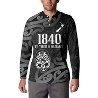 New Zealand 1840 Waitangi Day Button Sweatshirt Aotearoa Haka Mask - Black Version