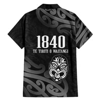 New Zealand 1840 Waitangi Day Family Matching Off Shoulder Short Dress and Hawaiian Shirt Aotearoa Haka Mask - Black Version