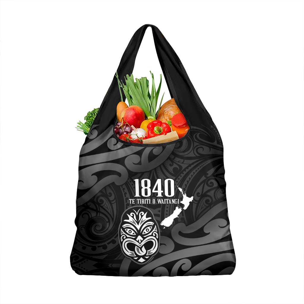 New Zealand 1840 Waitangi Day Grocery Bag Aotearoa Haka Mask - Black Version