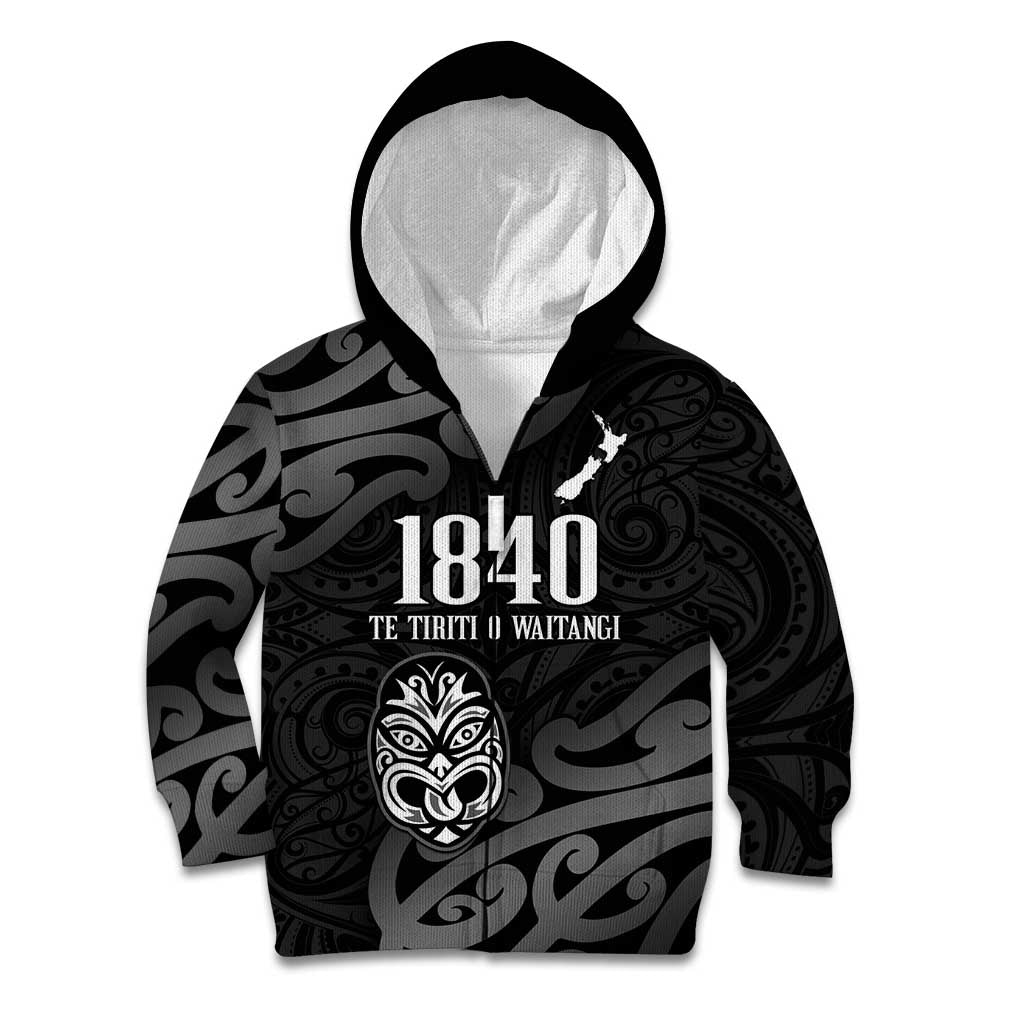 New Zealand 1840 Waitangi Day Kid Hoodie Aotearoa Haka Mask - Black Version
