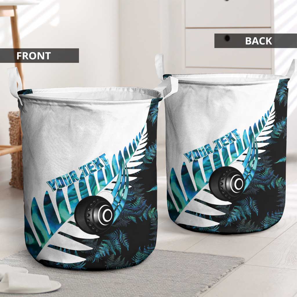 New Zealand Lawn Bowls Custom Laundry Basket Aotearoa Silver Fern Paua Shell - Polynesian Pride