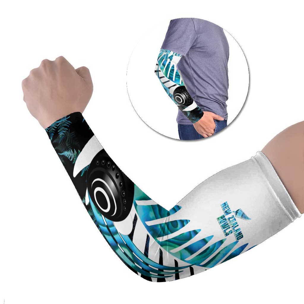 New Zealand Lawn Bowls Custom Arm Sleeves Aotearoa Silver Fern Paua Shell LT14 Set of 2 Black - Polynesian Pride