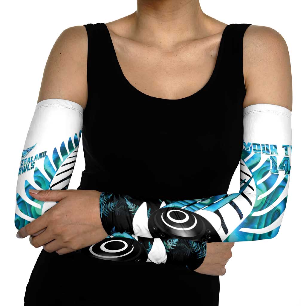 New Zealand Lawn Bowls Custom Arm Sleeves Aotearoa Silver Fern Paua Shell - Polynesian Pride