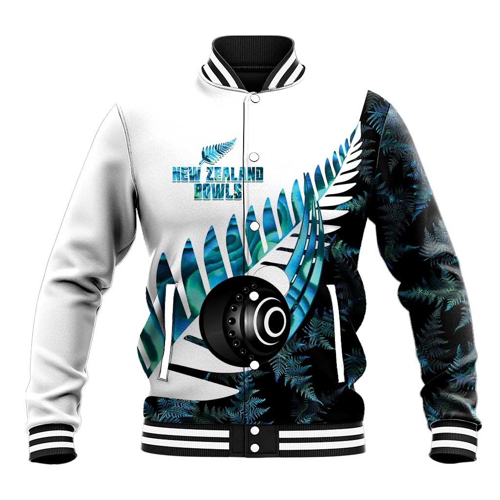 New Zealand Lawn Bowls Custom Baseball Jacket Aotearoa Silver Fern Paua Shell - Polynesian Pride