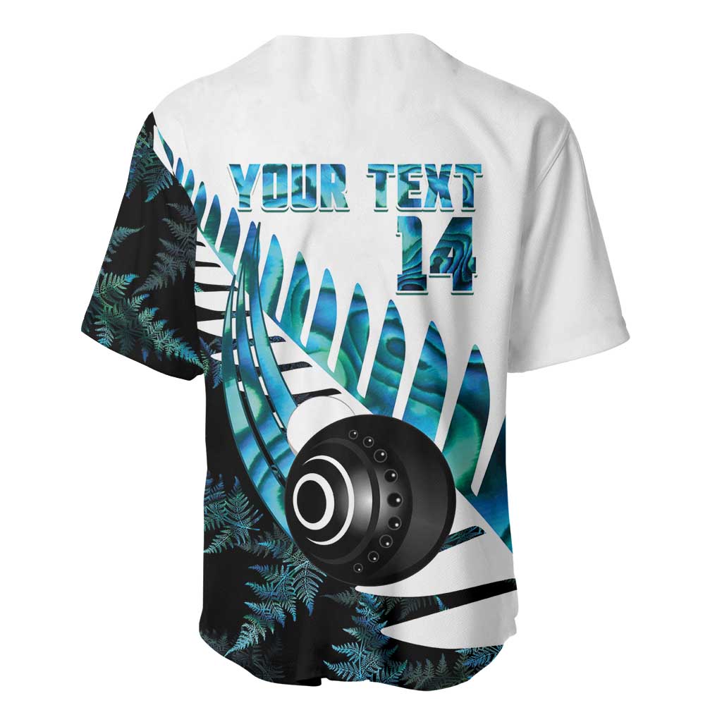 New Zealand Lawn Bowls Custom Baseball Jersey Aotearoa Silver Fern Paua Shell - Polynesian Pride