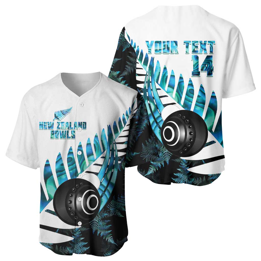 New Zealand Lawn Bowls Custom Baseball Jersey Aotearoa Silver Fern Paua Shell - Polynesian Pride
