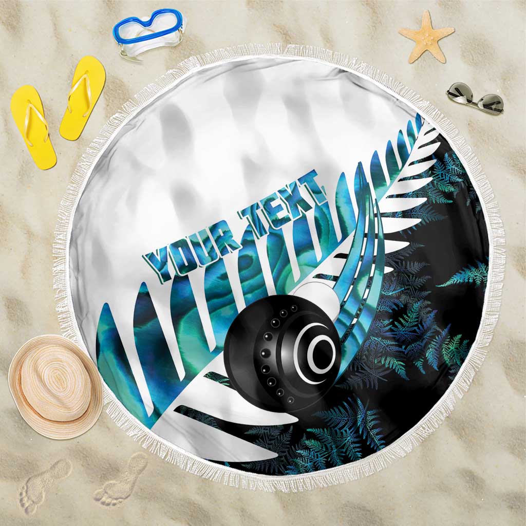 New Zealand Lawn Bowls Custom Beach Blanket Aotearoa Silver Fern Paua Shell - Polynesian Pride