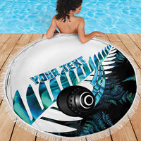 New Zealand Lawn Bowls Custom Beach Blanket Aotearoa Silver Fern Paua Shell - Polynesian Pride