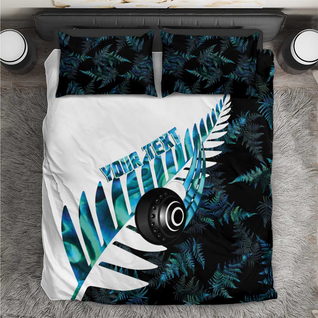 New Zealand Lawn Bowls Custom Bedding Set Aotearoa Silver Fern Paua Shell LT14 Black - Polynesian Pride